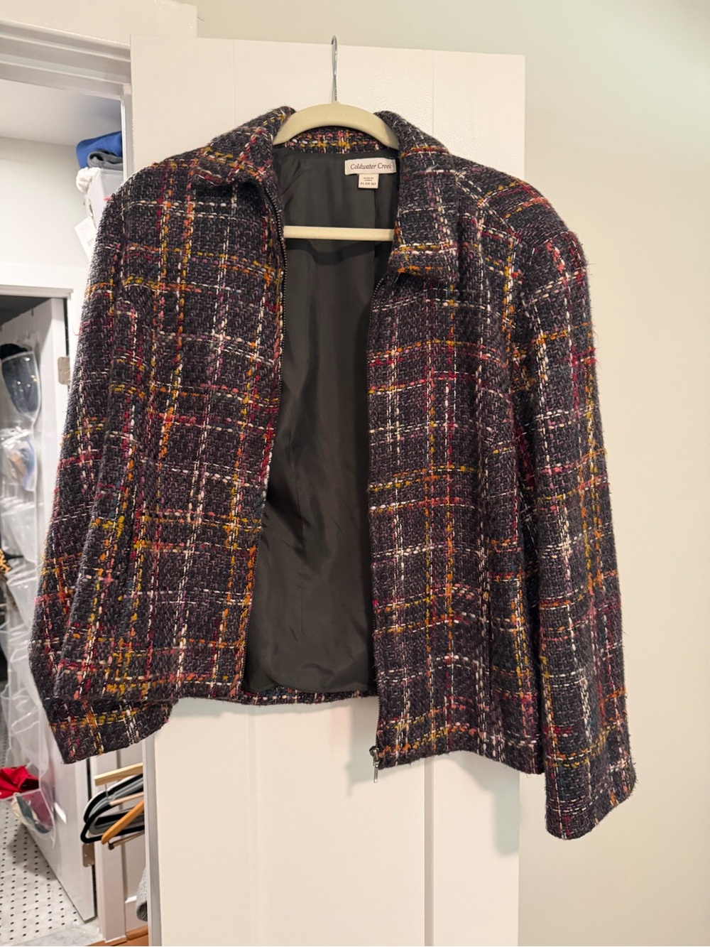 Coldwater Creek Multicolor Tweed Blazer in Dark Plum Plaid